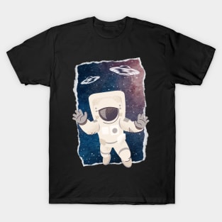 Floating astronaut Ufo alien abduction funny cute spaceship moon mars cosmic space T-Shirt